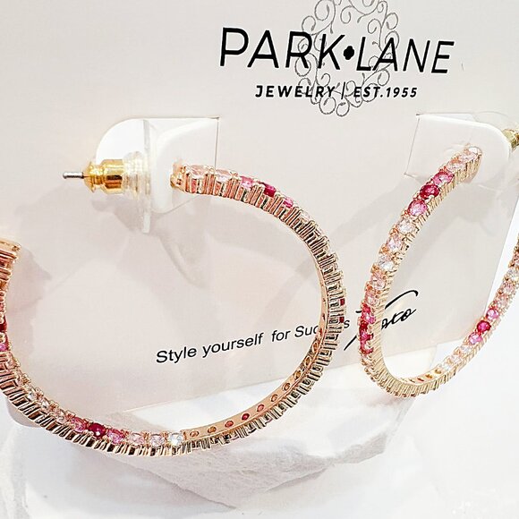 Park Lane Ombre Hoops 2 inch Simulated Pink Sapphire Earrings - Picture 1 of 2